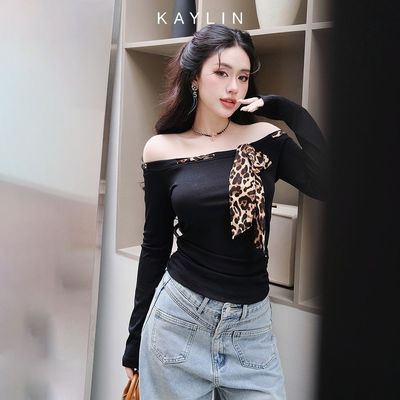 [SALE SỐC] Áo kiểu KAYLIN tay dài trễ vai phối nơ beo chất vải thun nhung co giãn phong cách gợi cảm - N2350