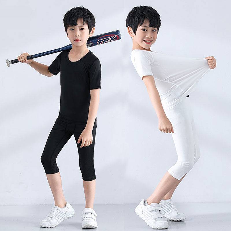 【Ready Stock】 Children's Basketball Wear Inner Tights Boys' Short Sleeve Exercise Workout Outfit Qui