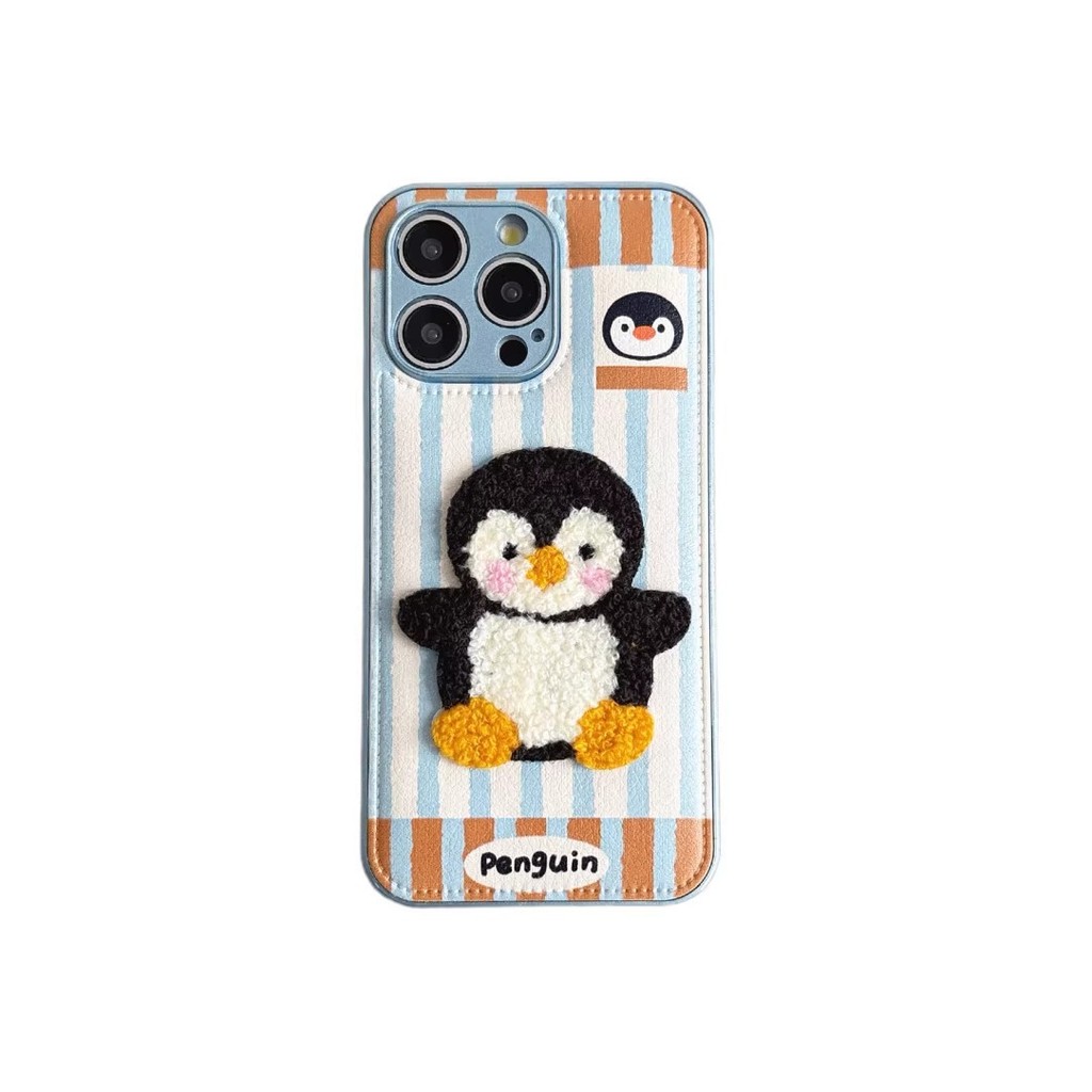 ‌Penguin Da PU Full Cover Case cho iPhone 11-15 / 16 / 17 Chống sốc Kết cấu hạt mềm chống trầy xước