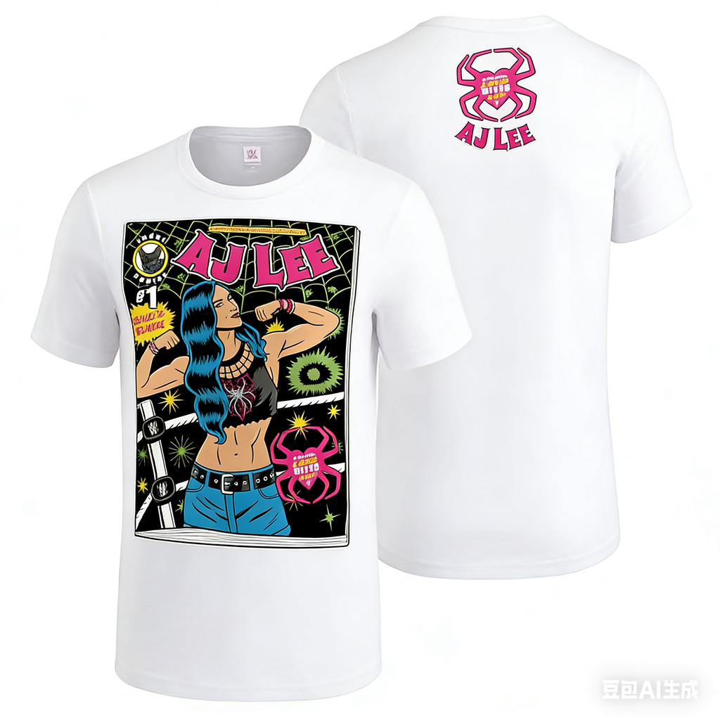 WWE AJ Lee cổ điển đấu vật in hình 100% Cotton cao cấp dáng rộng cổ tròn giản dị áo thun nam nữ tay 