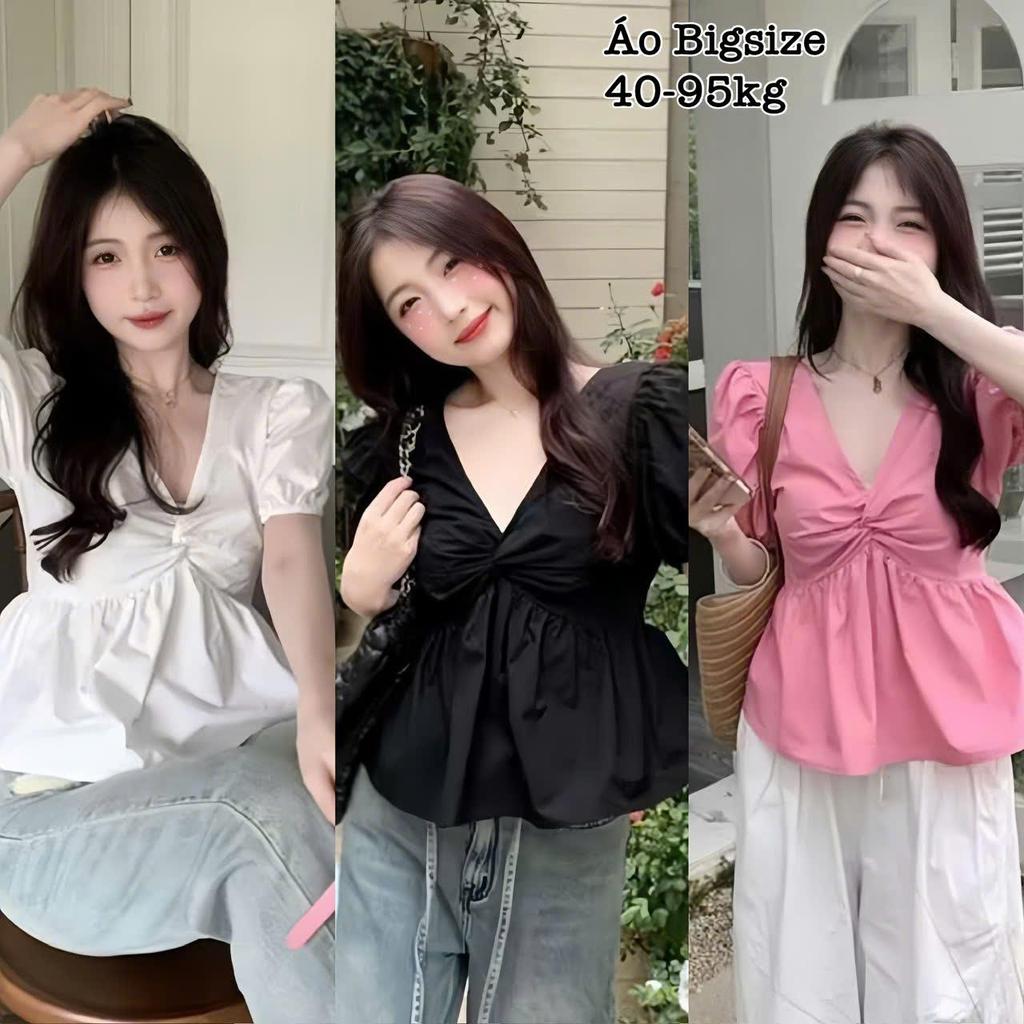 Áo Lẻ Babydoll Nữ Bigsize Cổ V Xoắn Ngực Tay Phồng Tiểu Thư Công Chúa Xinh Đẹp Cho Nàng Chuppy Cao C