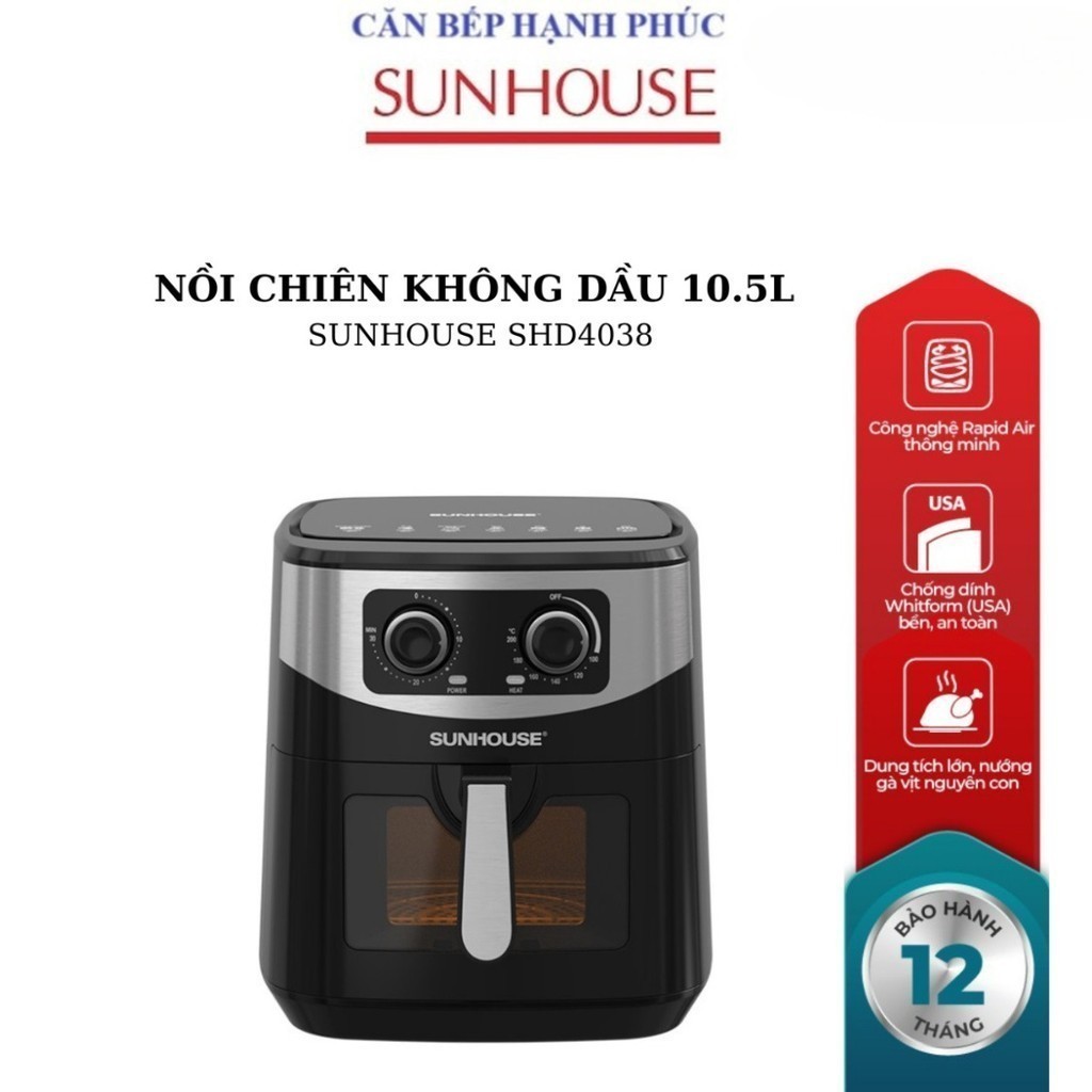 NỒI CHIÊN KHÔNG DẦU 10.5L SUNHOUSE SHD4038
