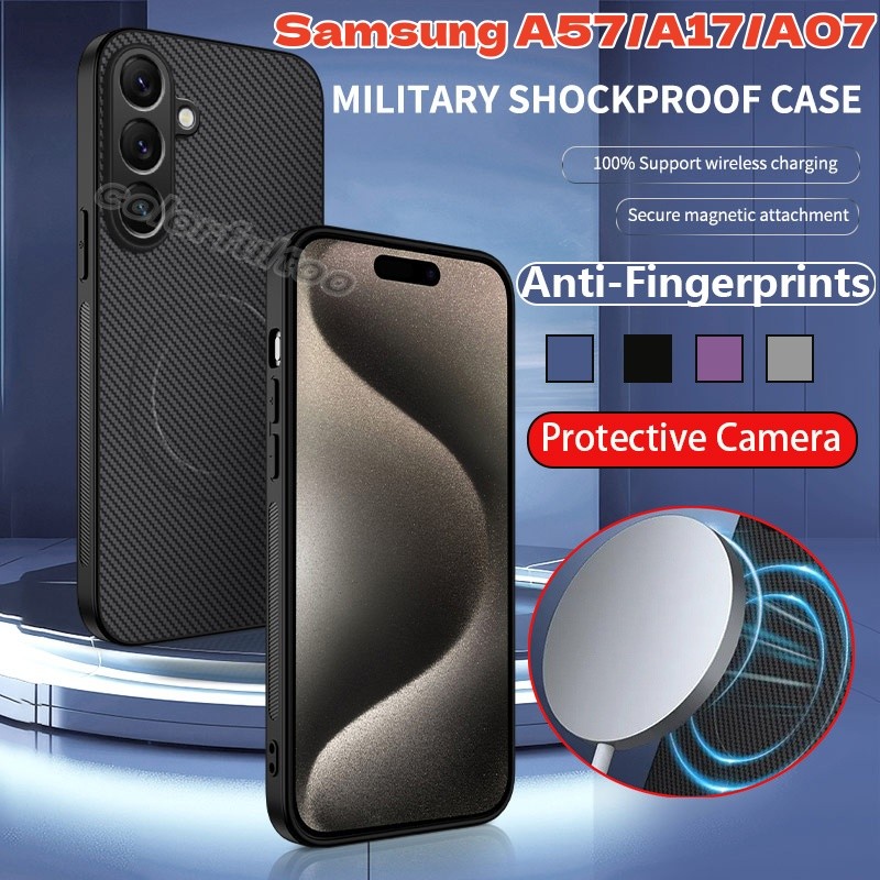 Ốp Điện Thoại Sạc Không Dây Từ Tính Mềm Họa Tiết Sợi Carbon Mờ Cho Samsung Galaxy A57 A 57 A17 A07 S