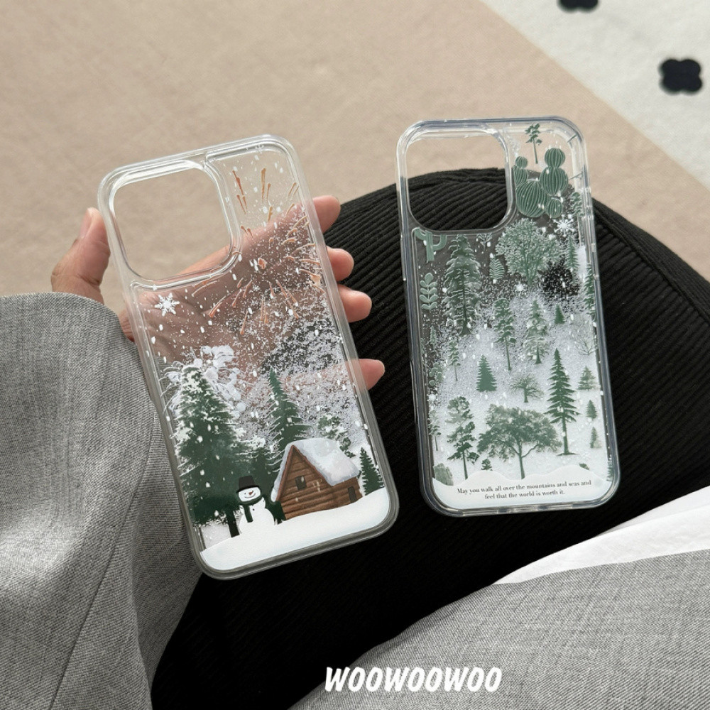 Ins Winter Pine Tree Snow House Màu trắng tinh khiết Quicksand IPhone Case Tương thích cho IPhone 17