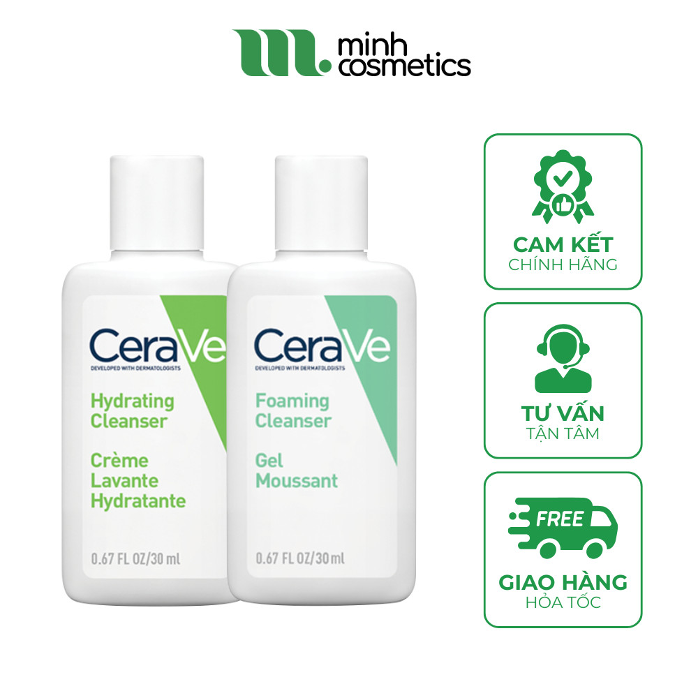 Sữa Rửa Mặt Cerave Foaming For Normal to Oily Skin/Hydrating For Normal to Dry Skin 30mL