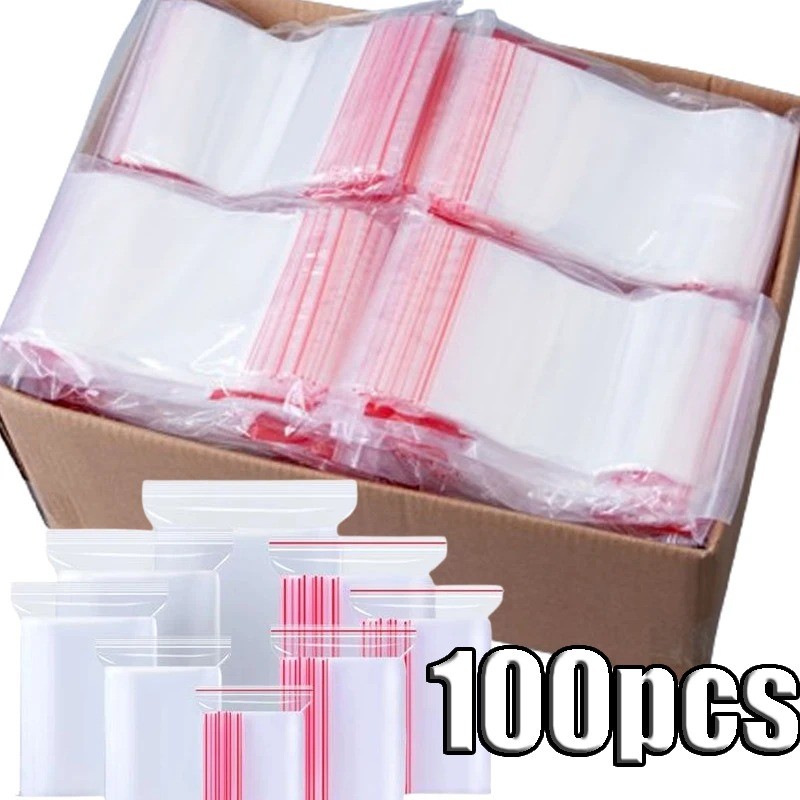 100 chiếc Túi nhựa Zip / Túi Poly tự niêm phong chống nước trong suốt / Bảo quản thực phẩm Trang sức