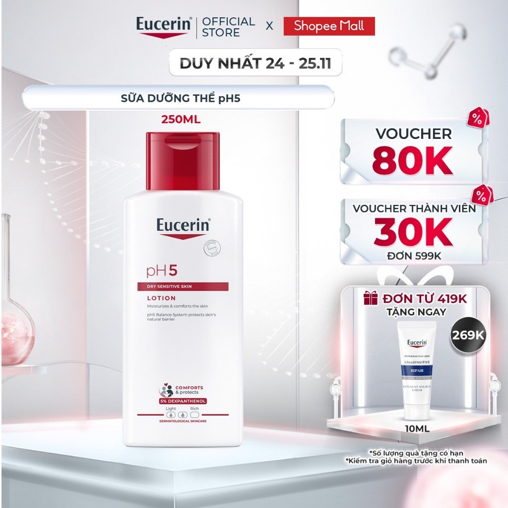 Sữa dưỡng thể cho da khô nhạy cảm Eucerin pH5 Lotion 250ml