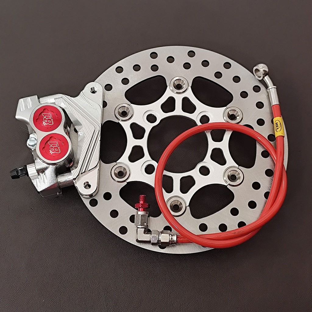 [ combo Wave 110/RSX/Fu Led ] Heo 81 CNC 4 pis ( ĐỎ ) + PÁT + ĐĨA 220mm ( 4 lỗ - BẠC ) +Dây dầu 90 đ