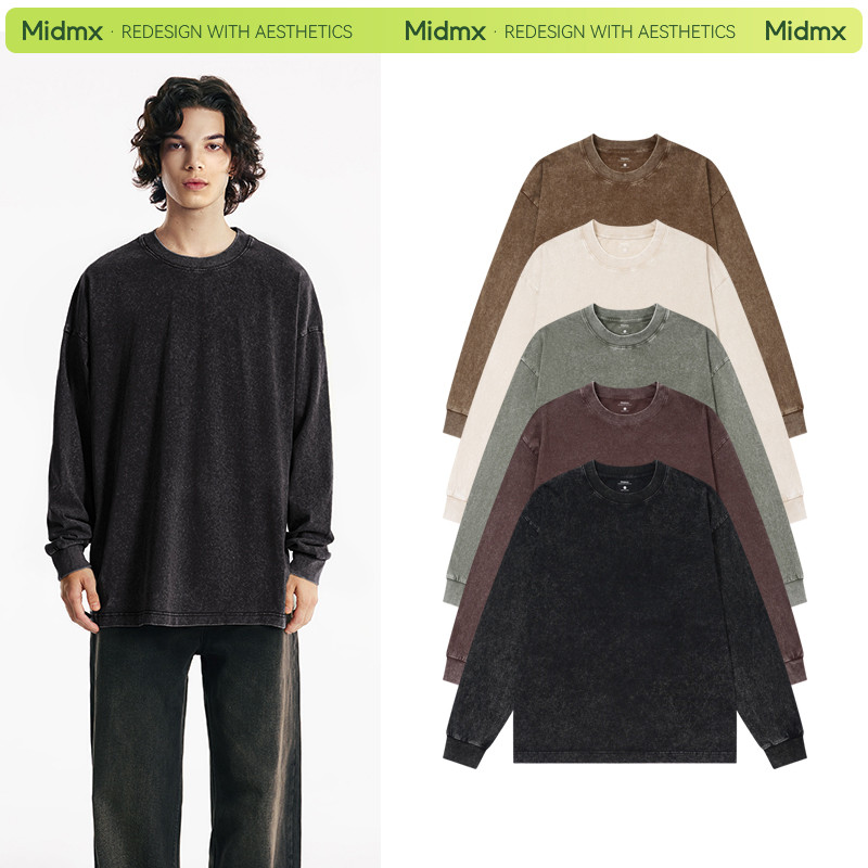 Áo thun dài tay trơn unisex 100% Cotton 280GSM áo thu đông nam Midmx local brand