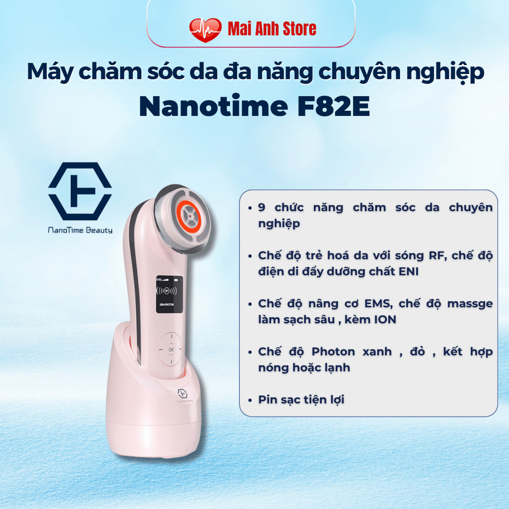 Máy nâng cơ massage mặt V-line Nanotime F82E công nghệ sóng Photon RF tái tạo collagen, trẻ hóa da