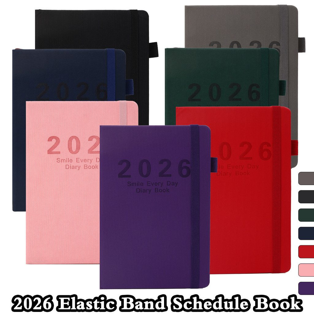 Lịch trình 2026 Sổ tay Họa tiết dọc Dây đeo Sổ tay Kế hoạch hàng ngày Lịch hàng năm Notepad 2026 Pla