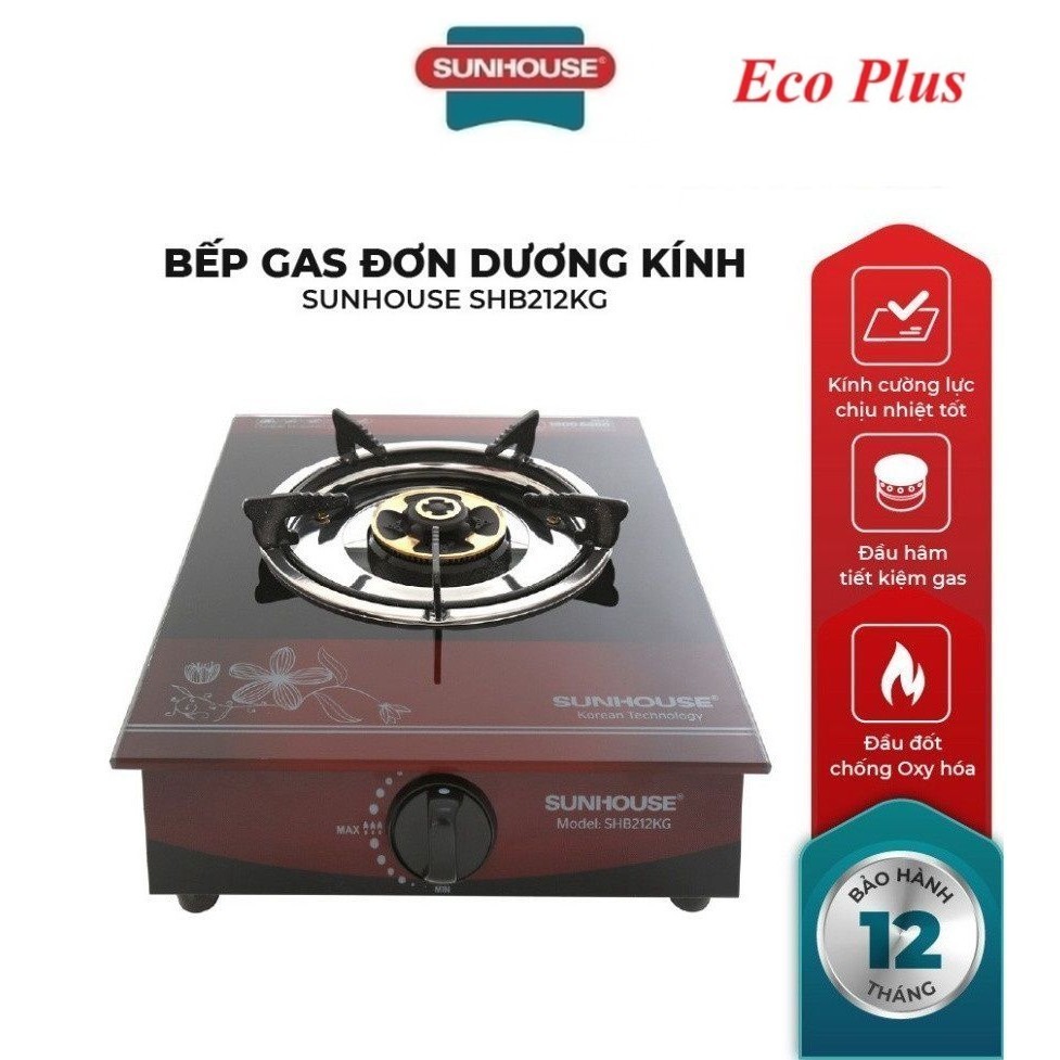 Bếp gas đơn dương kính sunhouse SHB212KG