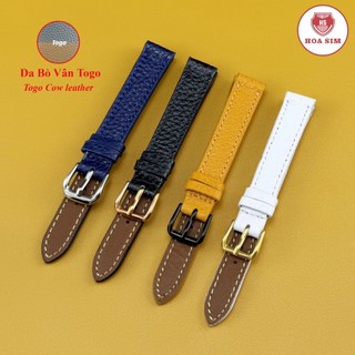 (Navy/Trắng/Vàng/Đen - Phom mỏng) Dây đồng hồ TANK da bò thật dạng vân hạt Vân Togo sang trọng size 10 12 13 14 15 16mm