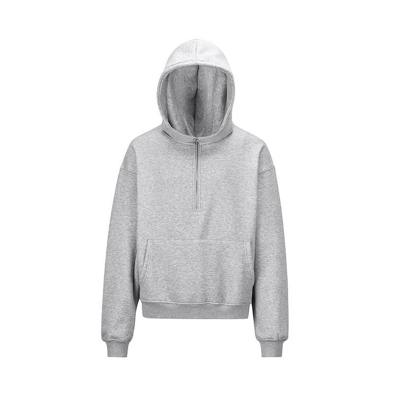 QVHS American Style Gray Sweatshirt Unisex Solid Color Sports Style Hooded Long Sleeve Trendy