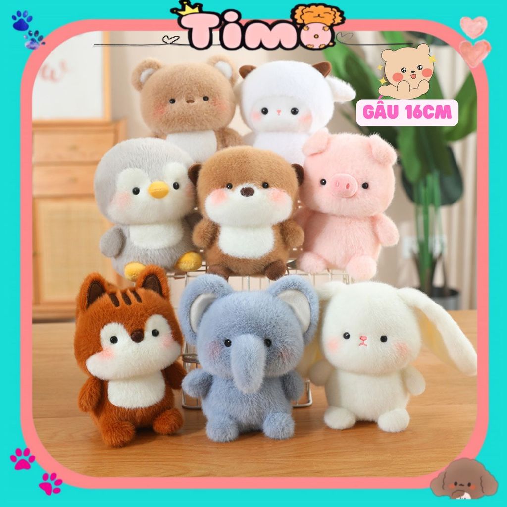 Gấu Bông Thú Mini 16cm Mềm Mịn Đáng Yêu Quà Tặng Bạn Gái Trang Trí Decor Timo GB08