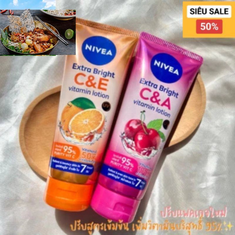 Sữa dưỡng thể Nivea extra bright Vitamin C&E lotion dưỡng trắng sau 7 ngày- Sữa dưỡng thể Nivea extr