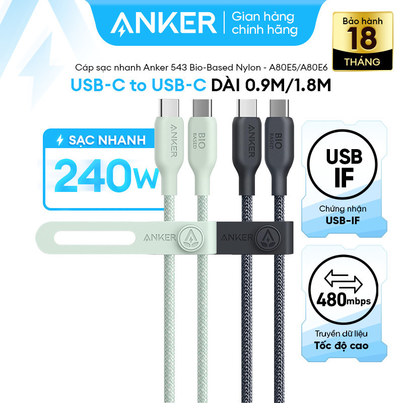 [LIVE] Cáp sạc nhanh & truyền dữ liệu Anker 543 USB-C to USB-C 240W Nylon bọc dù siêu bền - A80E5/A8