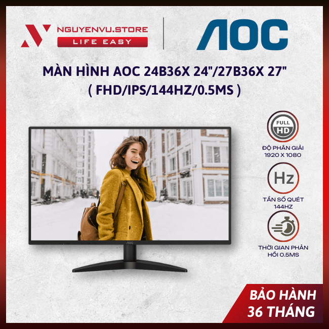 [CHÍNH HÃNG] Màn Hình AOC 24B36X 24 inch / 25B36X 25 inch / 27B36X 27 inch ( FHD/IPS/144Hz/0.5ms ) -