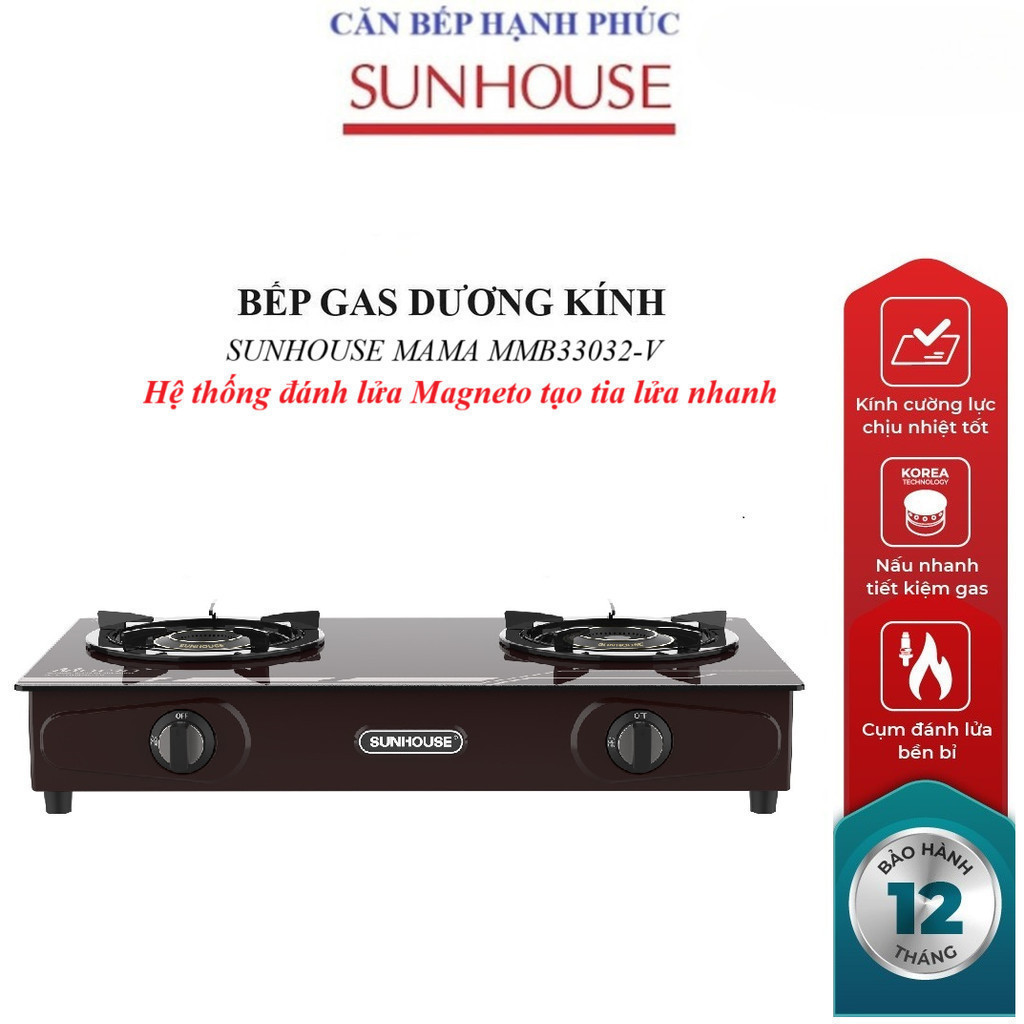 Bếp gas dương kính Sunhouse MAMA MMB33032-V, 680x350x120mm, màu đen