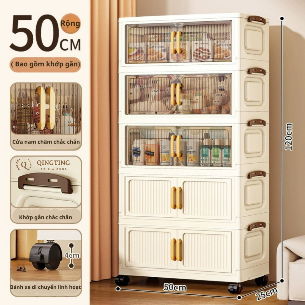 [50 CM]Tủ nhựa gấp gọn đa năng Tủ quần áo 3/4/5 tầng rộng rãi chắc chắn chất liệu cải tiến.