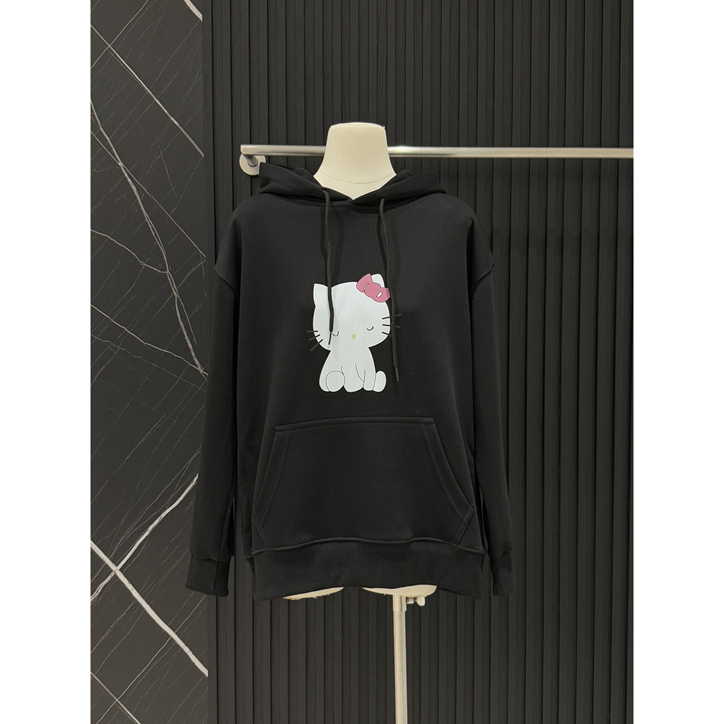 DXZC 「The Cat of Jeju Island」2025New Black Hooded Sweatshirt Couple Style Loose Fit Printed Jacket T