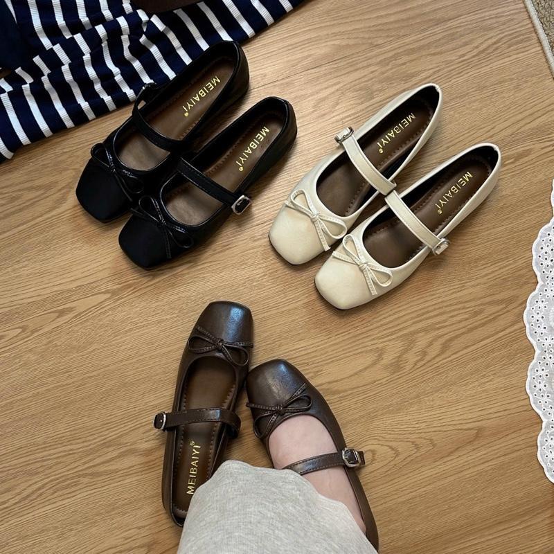 Giày Bệt Nữ Nơ Mix Khoá Siêu Xinh Mũi Vuông Chất Da Đẹp LX221