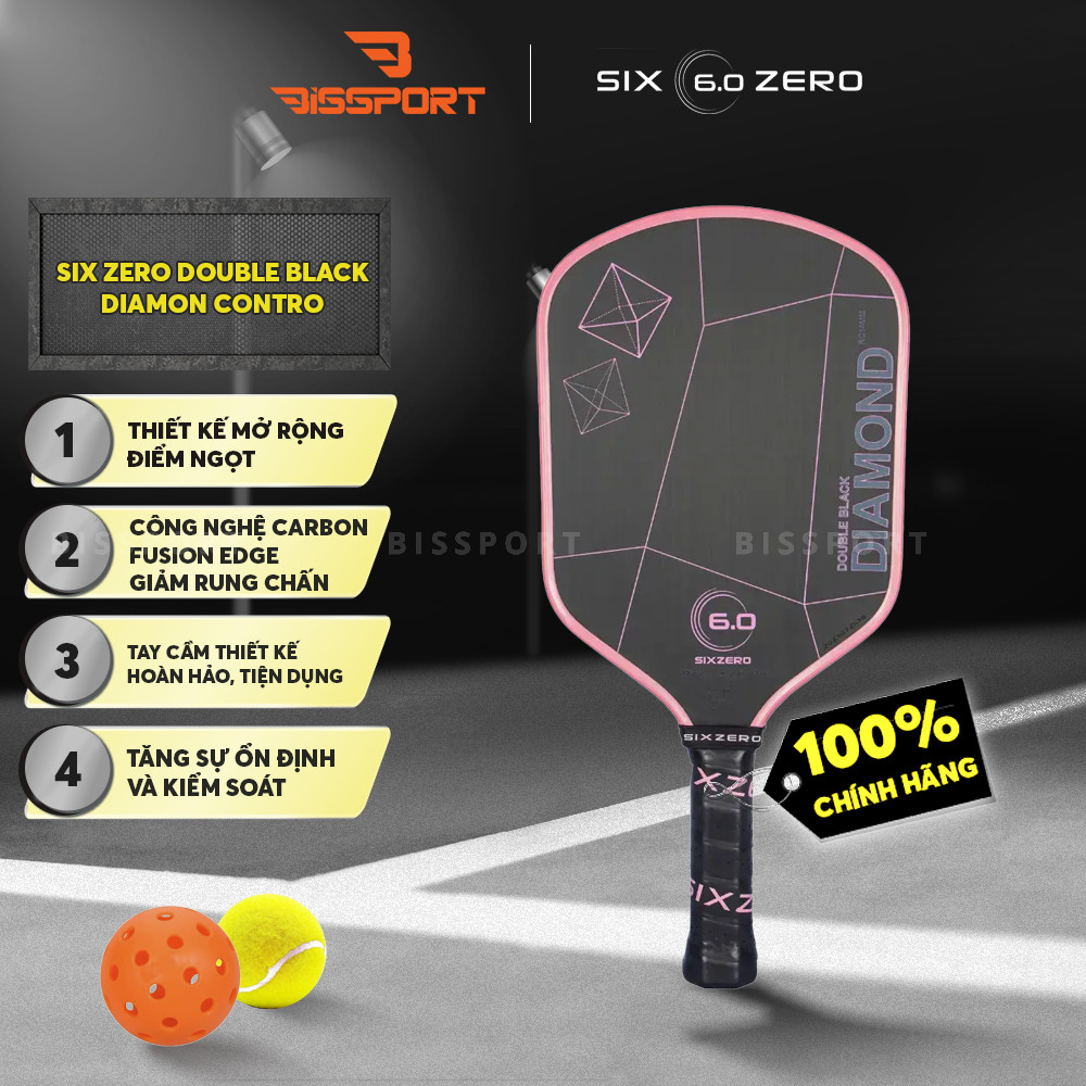 Vợt Pickleball 6.0 Double Black Diamond Control Chính Hãng - Hồng Đen - 16mm - Kiểm Soát Cao, Nhẹ, Đ