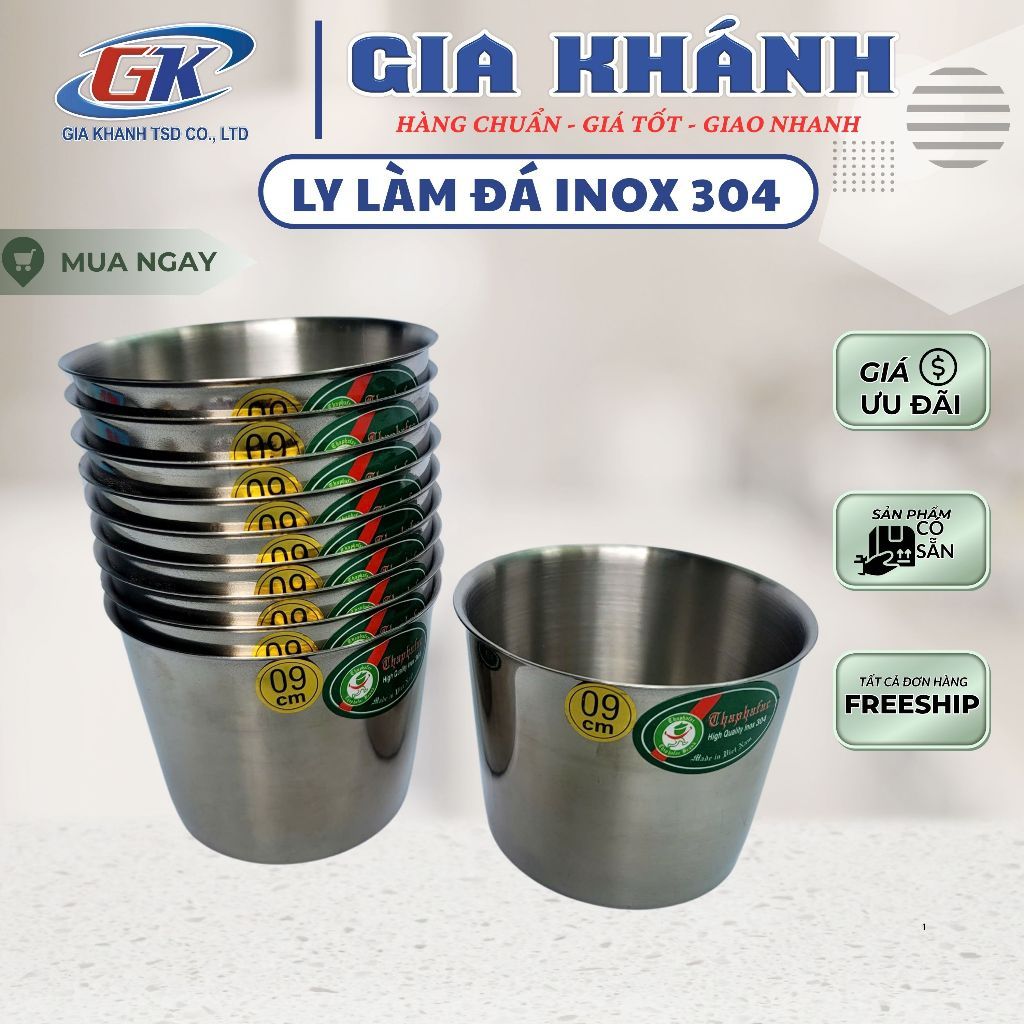 ly inox 304, khay làm đá, Ly Làm Đá Inox 304 Thaphafac, Combo 10 ly – Size 7/8/9/10cm