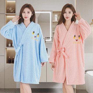 Khăn Tắm Quấn Người, Áo Choàng Tắm Lông Cừu San Hô Dài Tay Cao Cấp, Thấm Hút Nhanh, Giữ Ấm Mùa Đông Thêu Mặt Cười