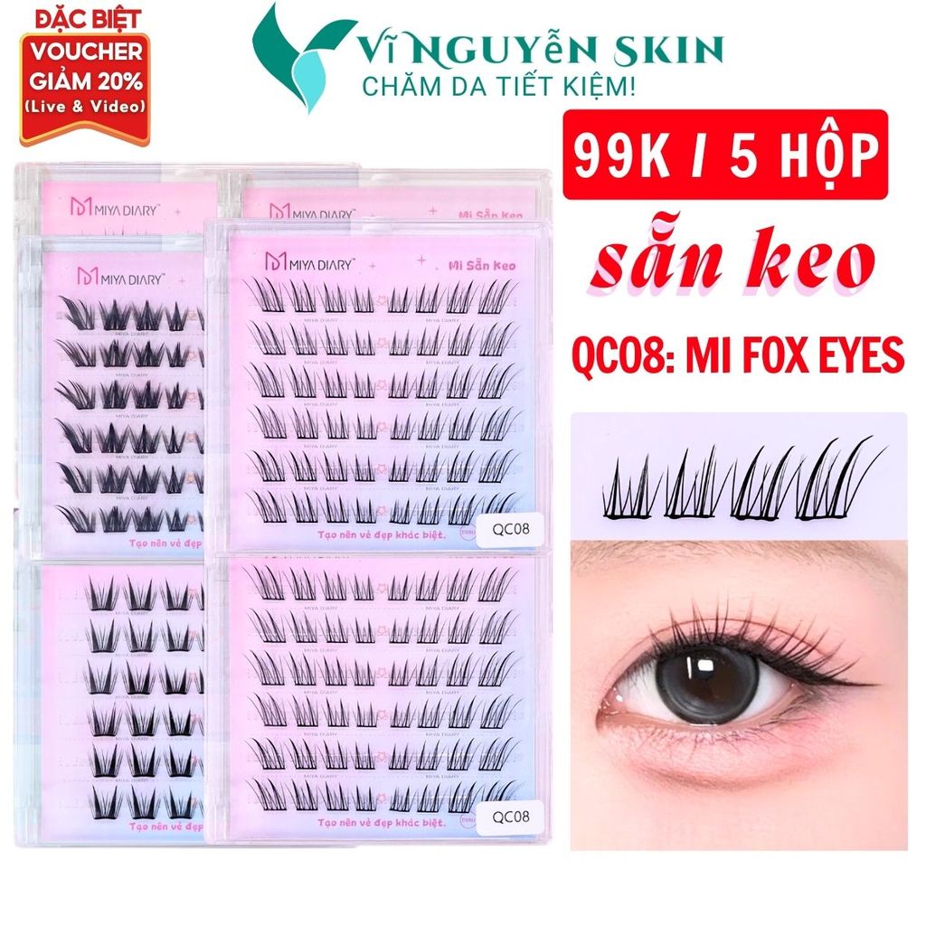 Lông Mi Giả SẴN KEO 99K/5 hộp, Mẫu Mi For Eyes, Có Thể Tái Sử Dụng Mềm Mại Tự Nhiên