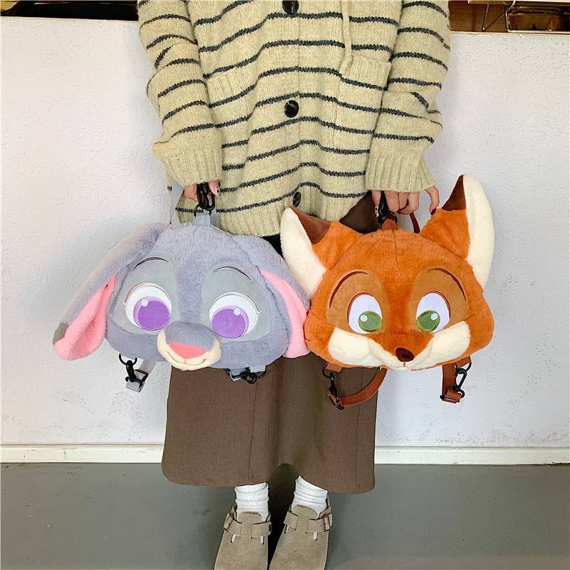 Zootopia Nick Backpack Bags Plush Doll Big Face Fox Bag Cartoon Cute Super Cute Crossbody Backpack r