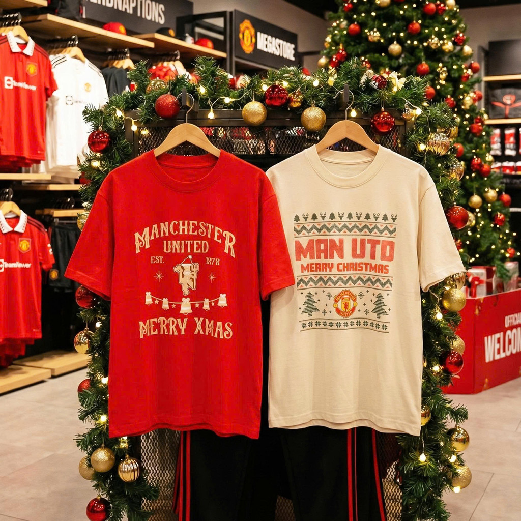 Áo Thun XMAS Manchester United phiên bản Giáng sinh, chất liệu cotton thoải mái, thời trang unisex -