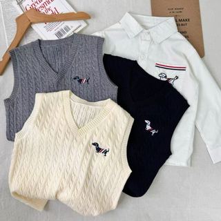 Mùa Xuân Đông Bé Trai Len Mềm Thêu Cổ Chữ V Xoắn Áo Vest Trẻ Em Lớn Trẻ Em Dễ Thương Chó Con Dệt Kim Vest