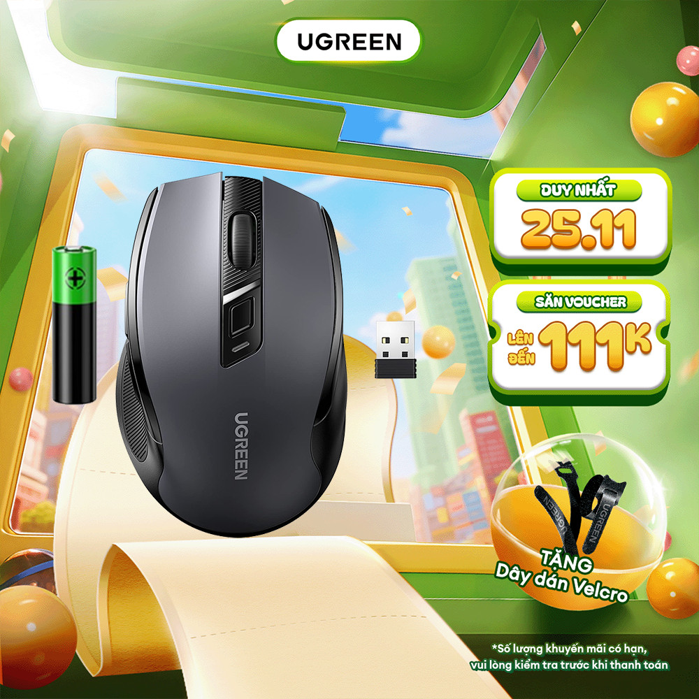 Chuột không dây Ugreen MU006 Chế Độ Kép Chuột Ergonomic 4000 DPI | 6 Nút Tắt Tiếng | BH 18 tháng 1 đ