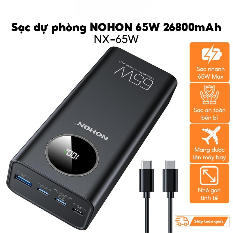 Sạc dự phòng NOHON NX-65W 26800mAh • Hỗ trợ sạc nhanh PD 65W Max cho Laptop, điện thoại thông minh -