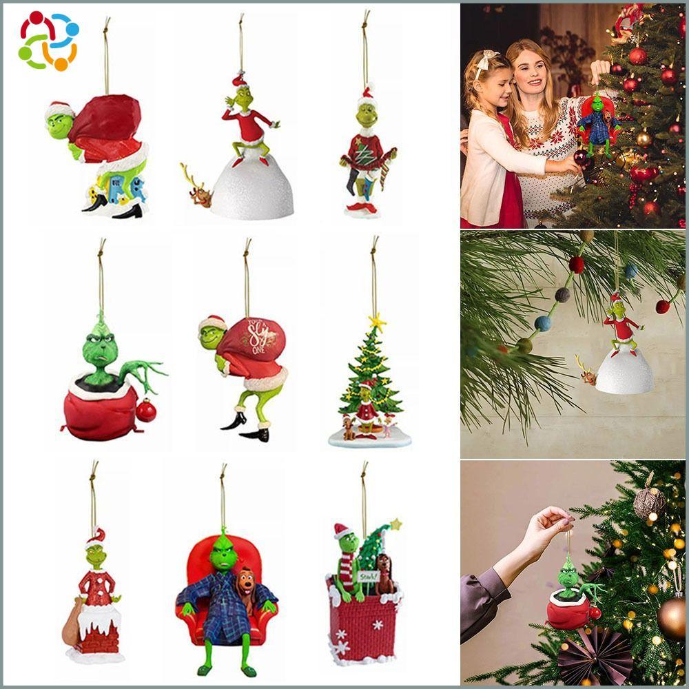SDG 9Pcs Acrylic  dây chuyền hình nhân vật grinch Grinch Giáng sinh vui vẻ Đồ trang trí Cây giáng si