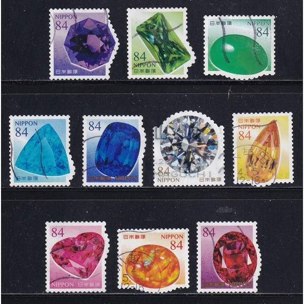 Bộ 10 Tem Nhật Bản - Đá Quý Và Khoáng Sản - Nghệ Thuật Của Thiên Nhiên | Gemstones & Minerals 84yen 