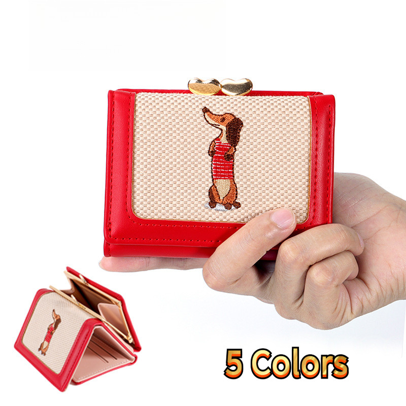 Da PU Thêu Dây Kéo Bifold Ví Ngắn Cho Bé Gái Học Sinh EZ-Link Thẻ Đựng Tiền Xu Ví