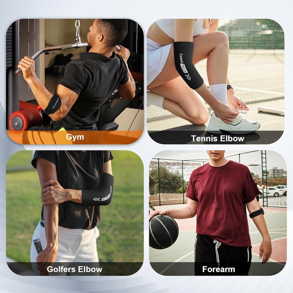 Comfitech Tennis Golfers Elbow Brace Strap & Ice Pack Wrap Combo dành cho nam và nữ, Tay áo lạnh cho