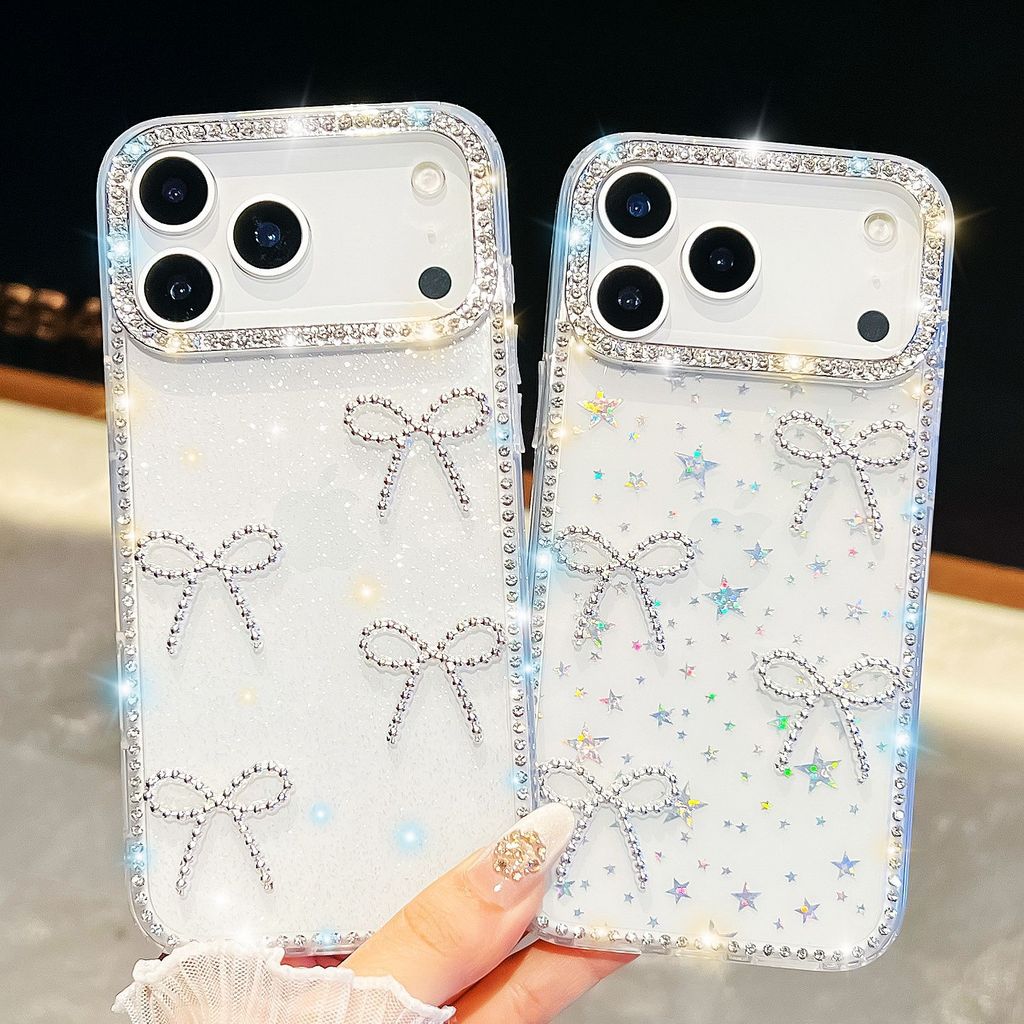 Thích hợp cho Apple 17Promax Flash Diamond Phone Case 16E Bow 15Pro Vỏ bảo vệ 14 Hard Case 13 / 12 /