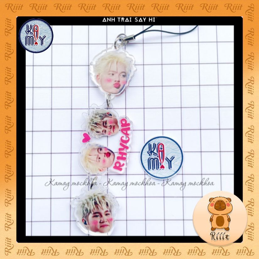 Móc khóa RhyCap 3 mảnh in UV 2 mặt anh trai mica trong suốt dễ thương