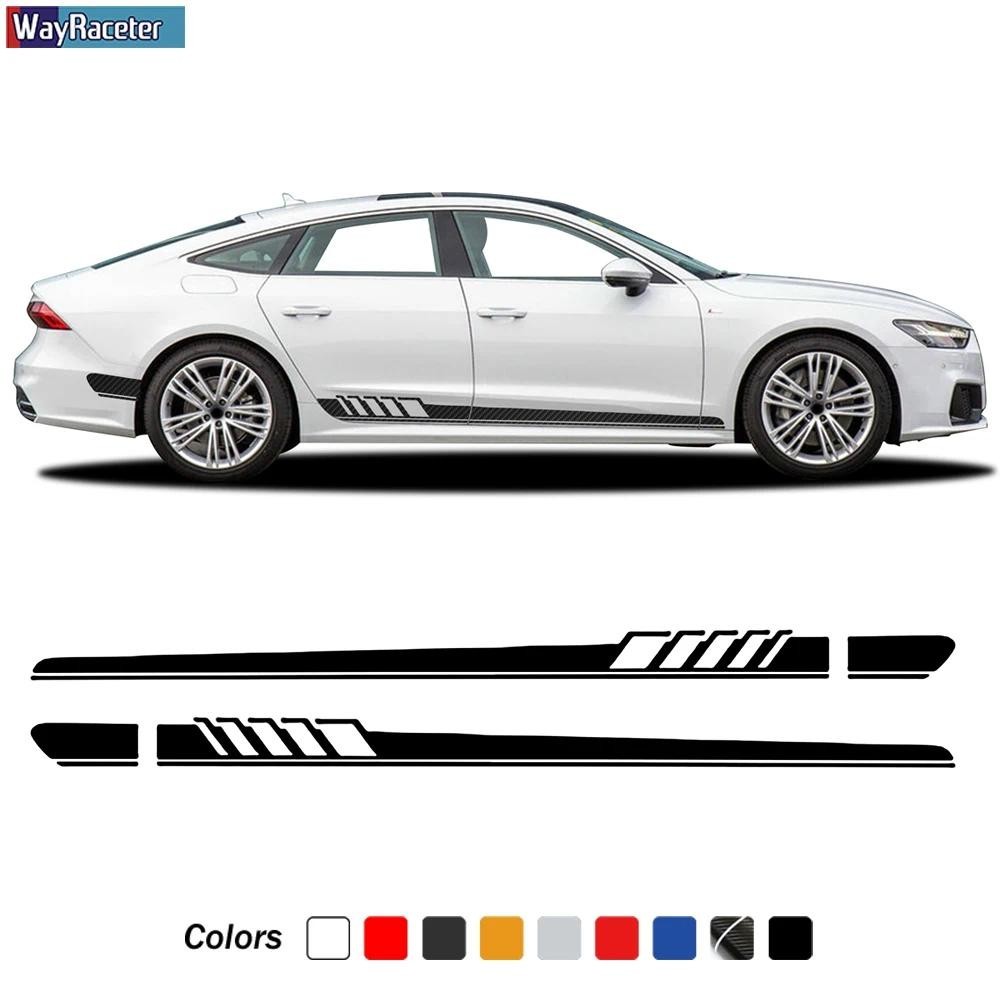 2 Chiếc Cửa Xe Bên Đua Sọc Váy Miếng Dán Thân 5D Sợi Carbon Vinyl Decal Cho Xe Audi A7 Sportback S7 