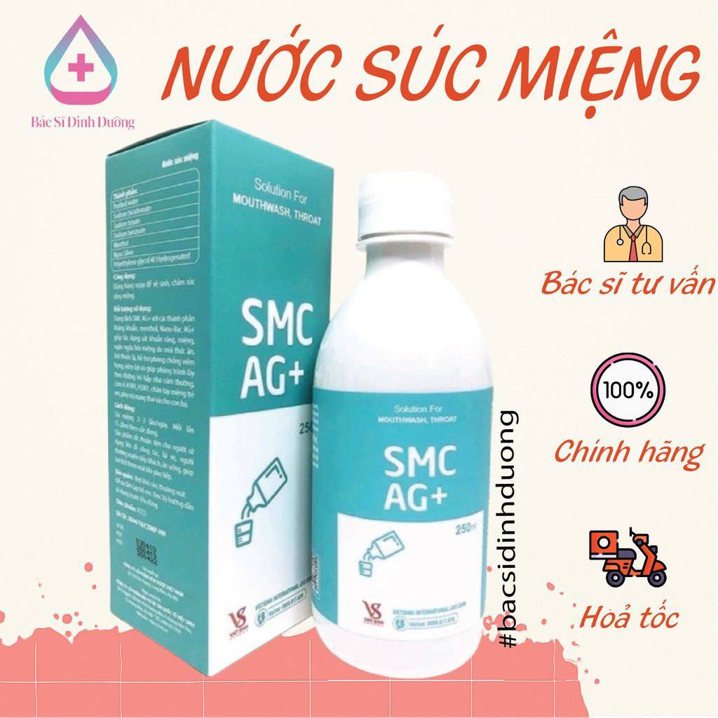Nước súc miệng SMC AG+ - Vệ Sinh Răng Miệng, Ngăn Ngừa Hôi Miệng, Ngăn Ngừa Vi Khuẩn