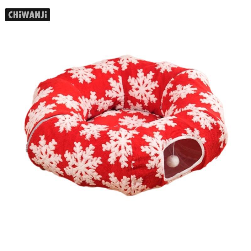 Giáng Sinh Mèo Đường Hầm Giường Hang Donut Giải Trí Di Động Đồ Dùng Cho Thú Cưng Tập Thể Dục Dưới Câ