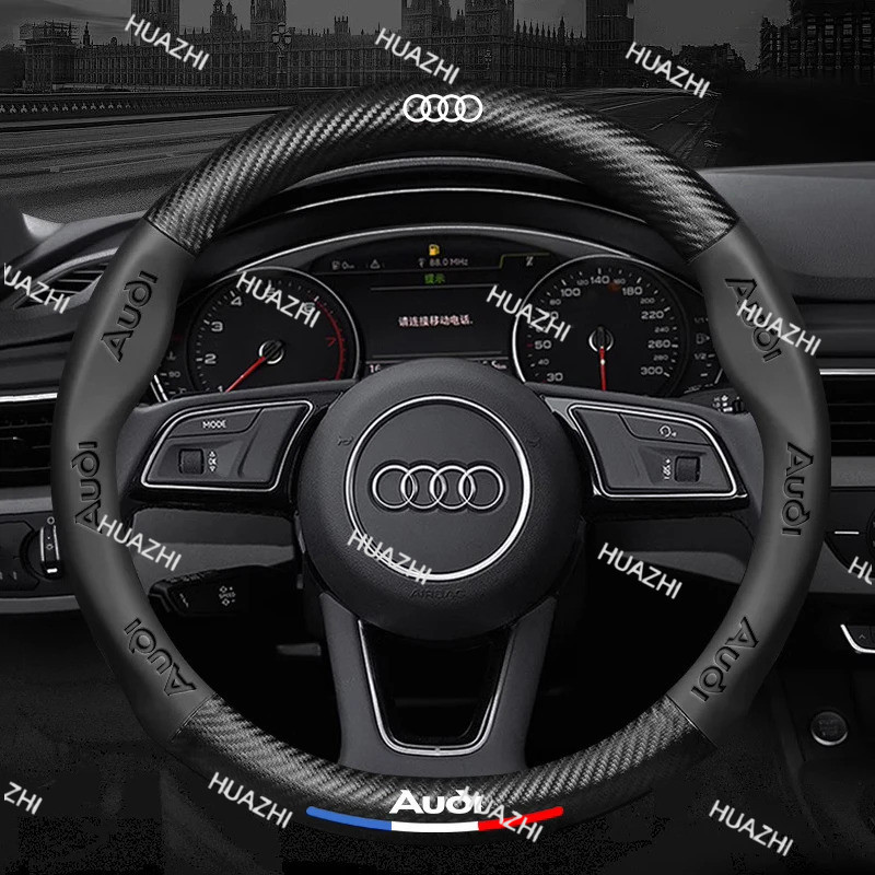 HZ Vỏ bảo vệ vô lăng bằng sợi Carbon sang trọng có biểu tượng ô tô cho Audi A3 A4 A5 A6 A7 A8 A1 A2 