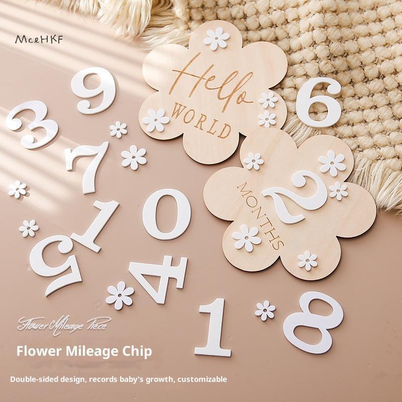 MceHKF Đạo Cụ Chụp Ảnh Sơ Sinh Hình Hoa Bằng Gỗ Cho Bé Tháng Cột Mốc Thẻ DIY Cho Bé Thông Báo Ký Cho