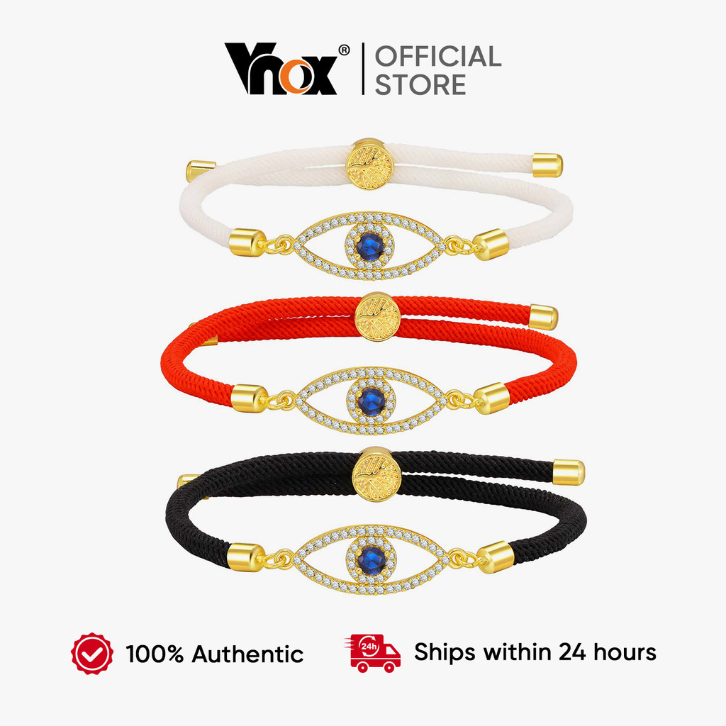 Vnox Evil Eyes Braided Red Rope Bracelet for Women Girl Evil Eyes Charm Adjustable Nylon Cord Bracel