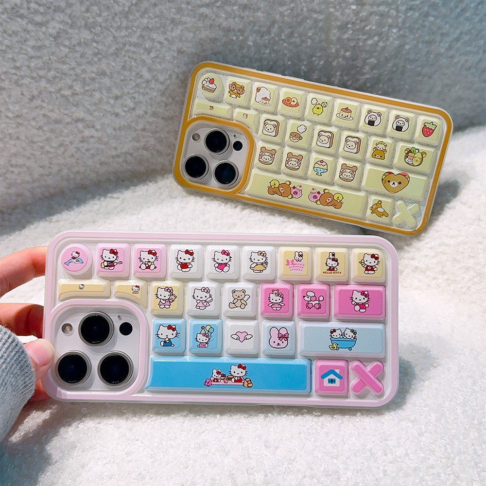 Keyboard style Hello Kitty color key TPU phone case for iPhone 11 13 14 15 16 17 12 Pro Max 17 Pro M