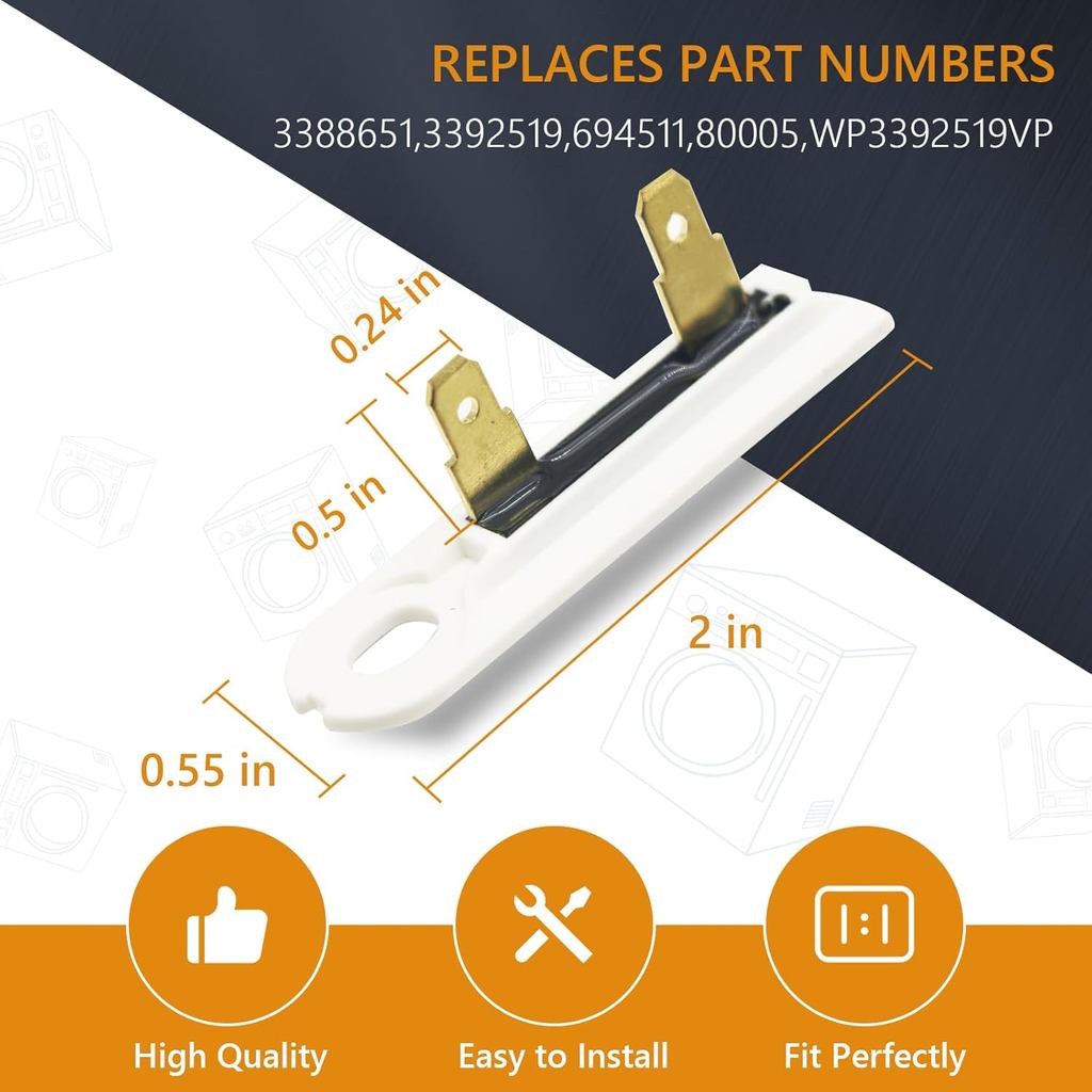 () Gattaidar 3392519 Cầu chì nhiệt máy sấy (Bộ phận thay thế 2 gói cho máy sấy Whirlpool Kenmore WP3