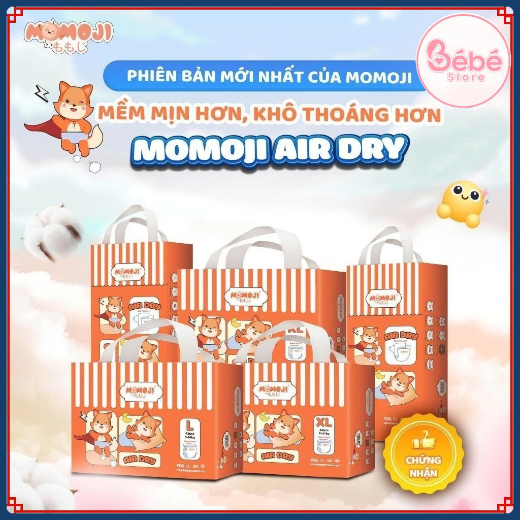 Tã Bỉm Quần MOMOJI AIR DRY Êm Mềm, Siêu Khô Thoáng, An Toàn Cho Bé không quà